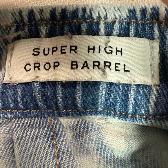 Frayed Women's 26 x 24 Blue High Rise Cropped Barrel Colorblock Jeans MSRP $89 - Picture 8 of 11